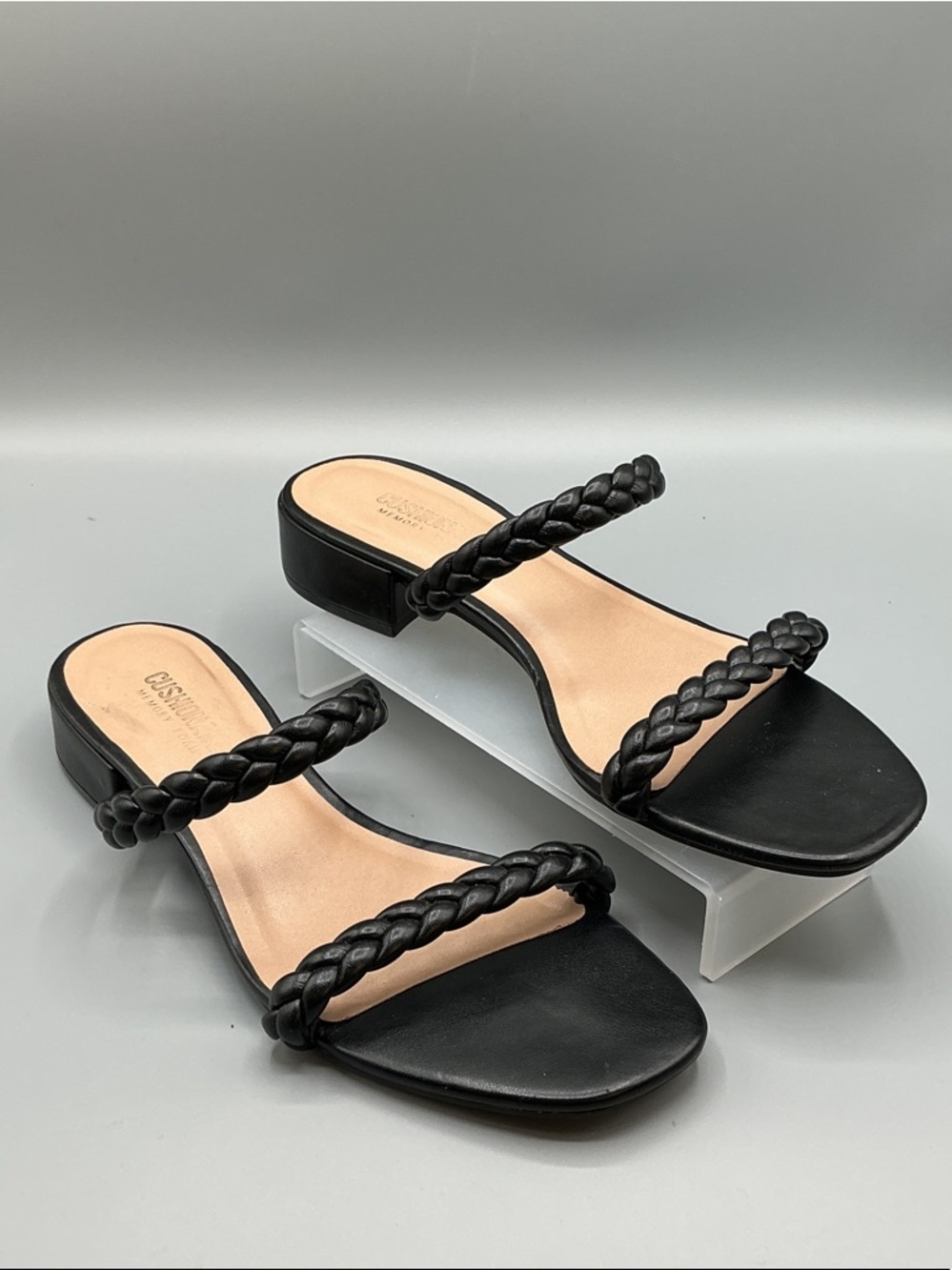 Cushionaire Neptune Braided Double-Strap Black Slide Mules, size 9